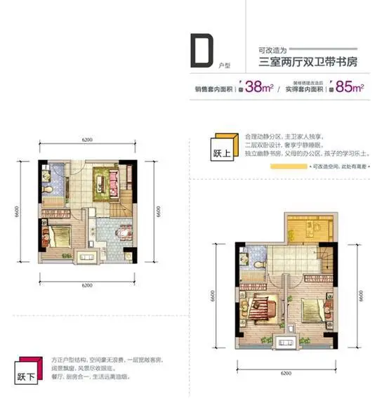 龙湖•好城时光【果冻】热销d户型(实得套内面积85㎡)