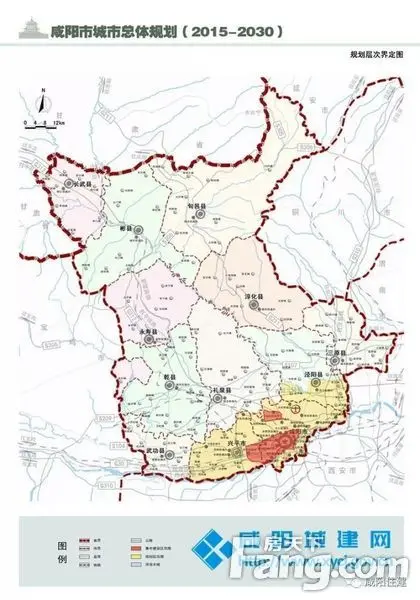 (1)市域:即咸阳市行政管辖范围,包括1市2区10县,总面积为10196平方